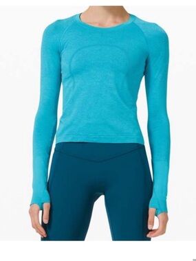 lululemon Swiftly Tech Long-Sleeve Shirt 2.0 Race Length Aqua Blue Size 10